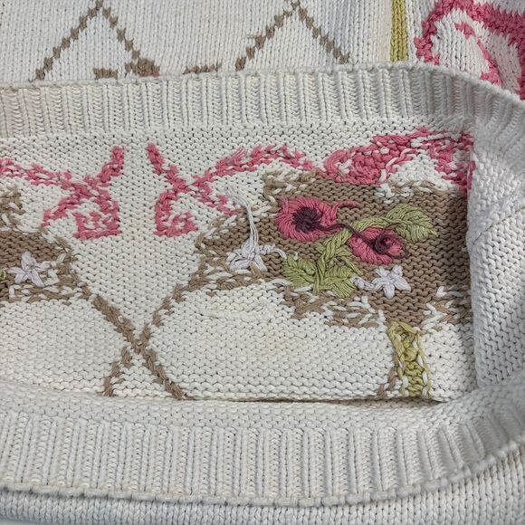 Basket of Yarn Vintage Floral Knit Sweater with Pink‎ Roses and Swirl Pattern M - Picture 7 of 8